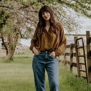 DOEN Jane Blouse Shirt cotton green olive pickle Sz XS